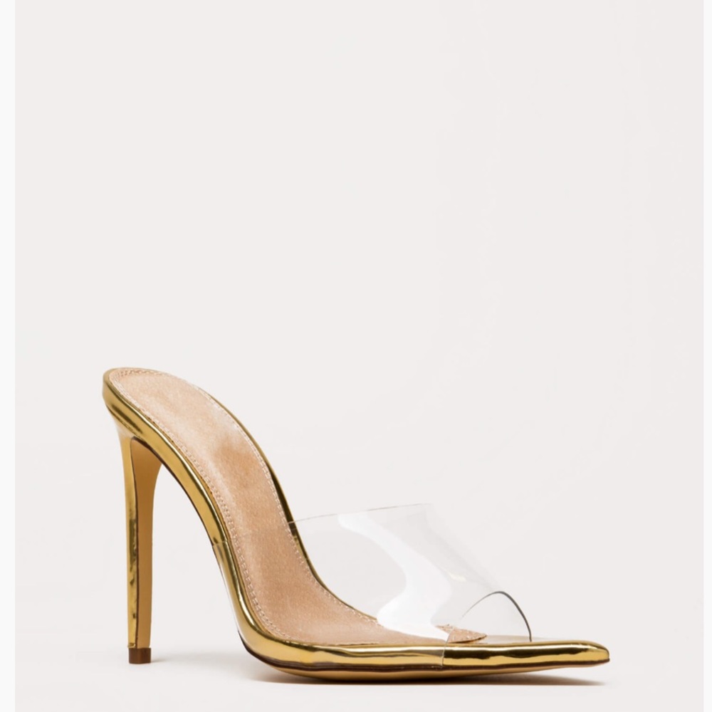 Exceptional Clear Peep-Toe Mule Heels GOLD
